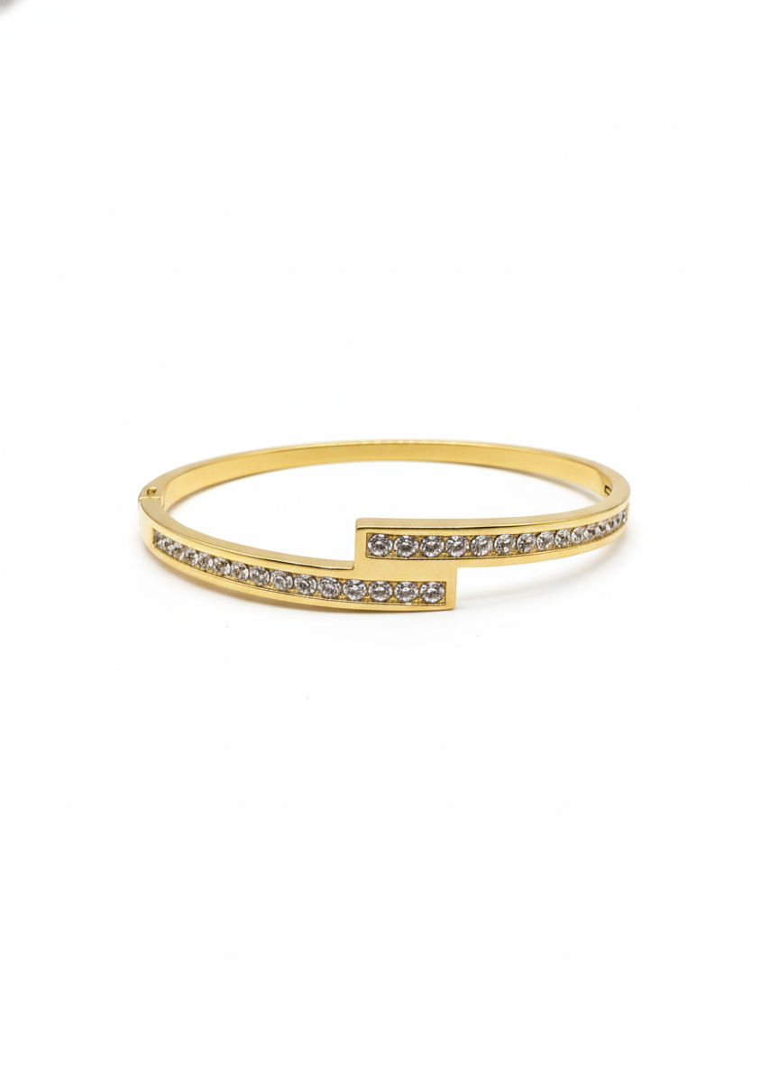 Gold Offset Crystal Bangle