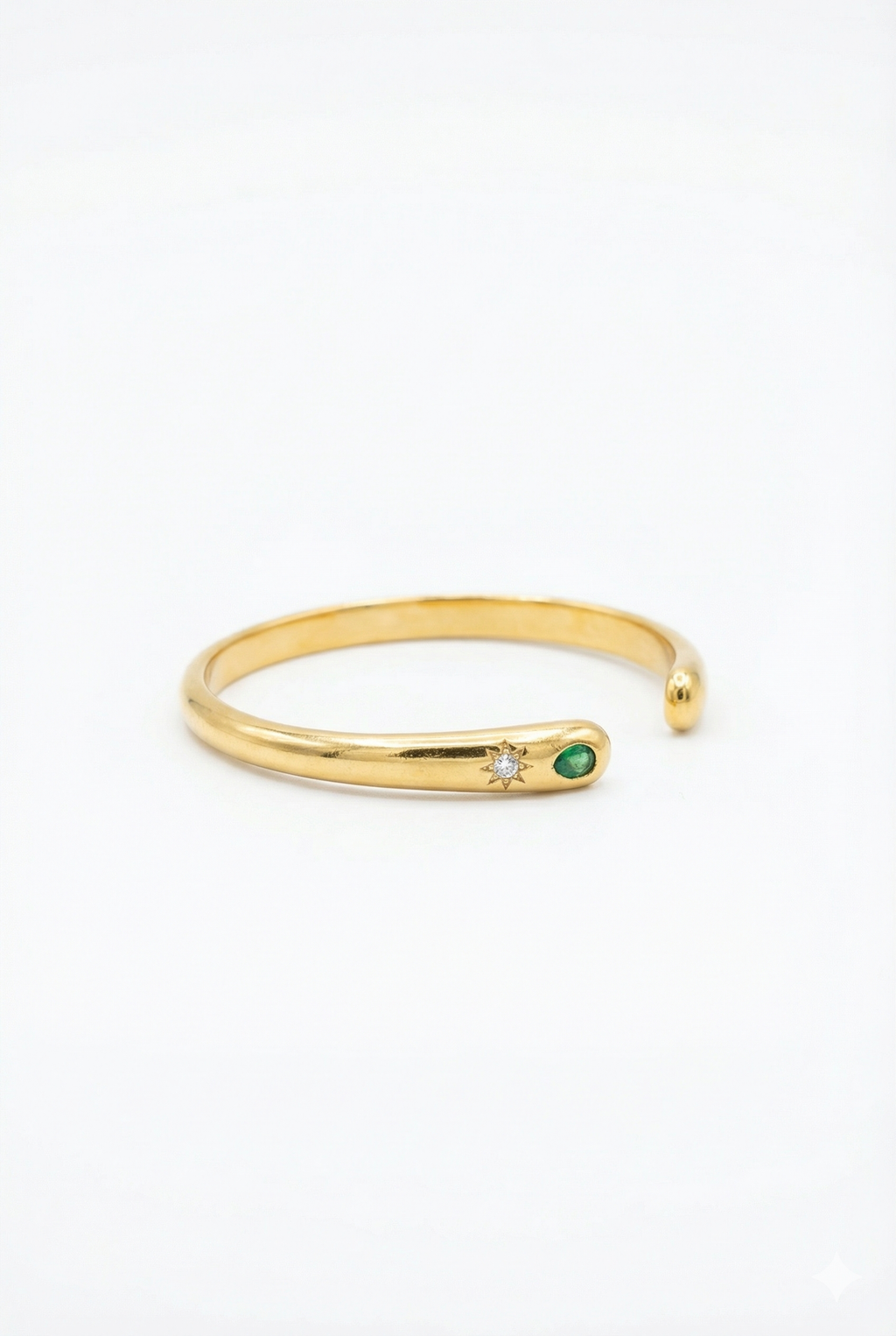 Gold Emerald & Starburst Open Cuff Bangle