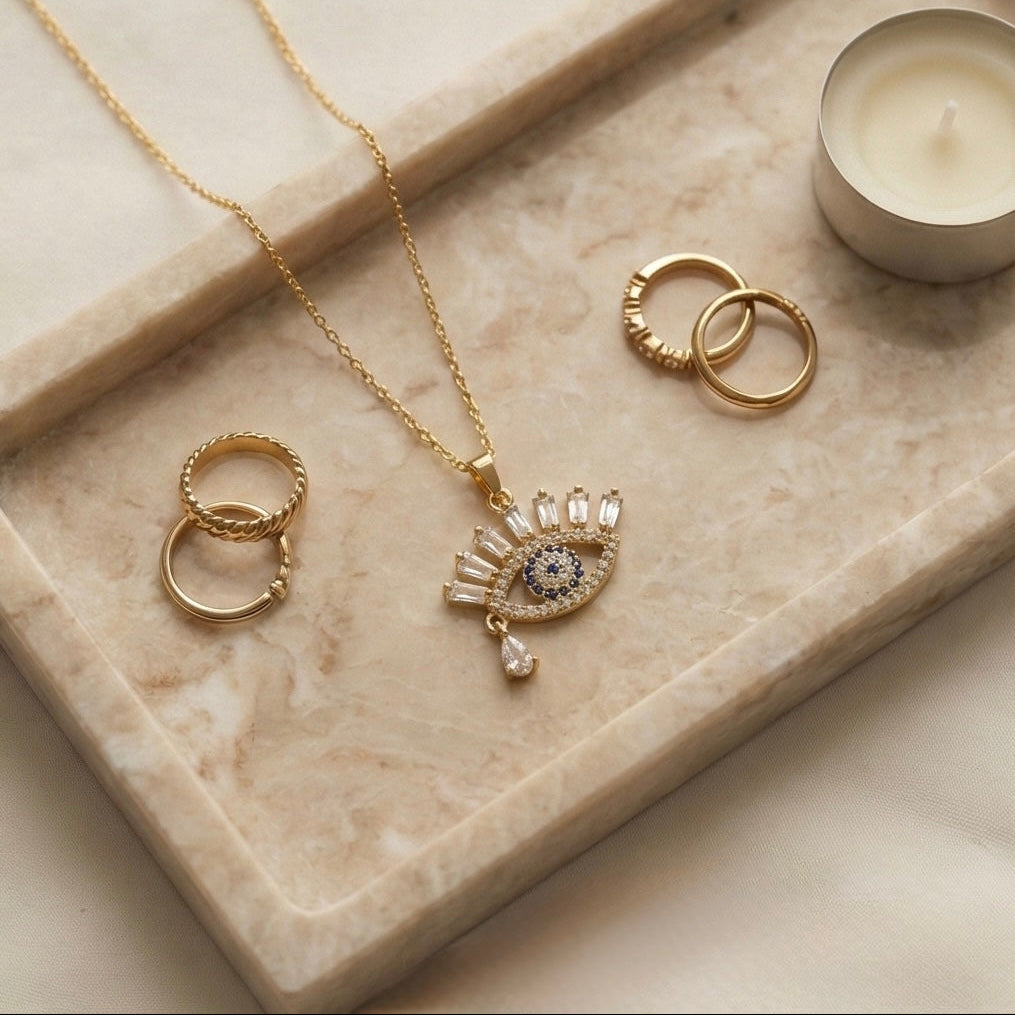 Teardrop Gem Evil Eye Necklace