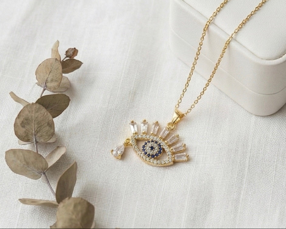 Teardrop Gem Evil Eye Necklace