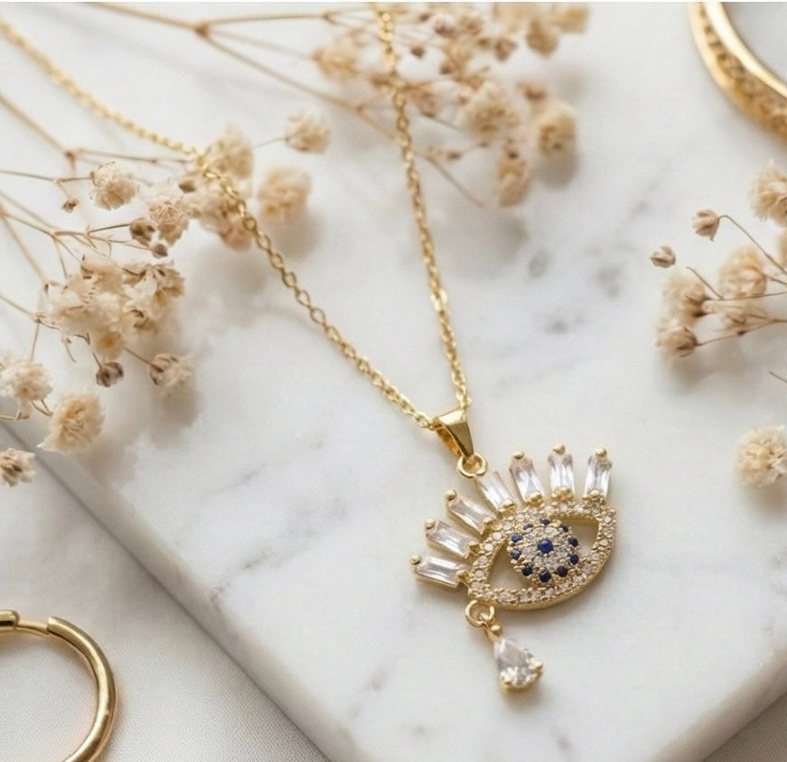 Teardrop Gem Evil Eye Necklace