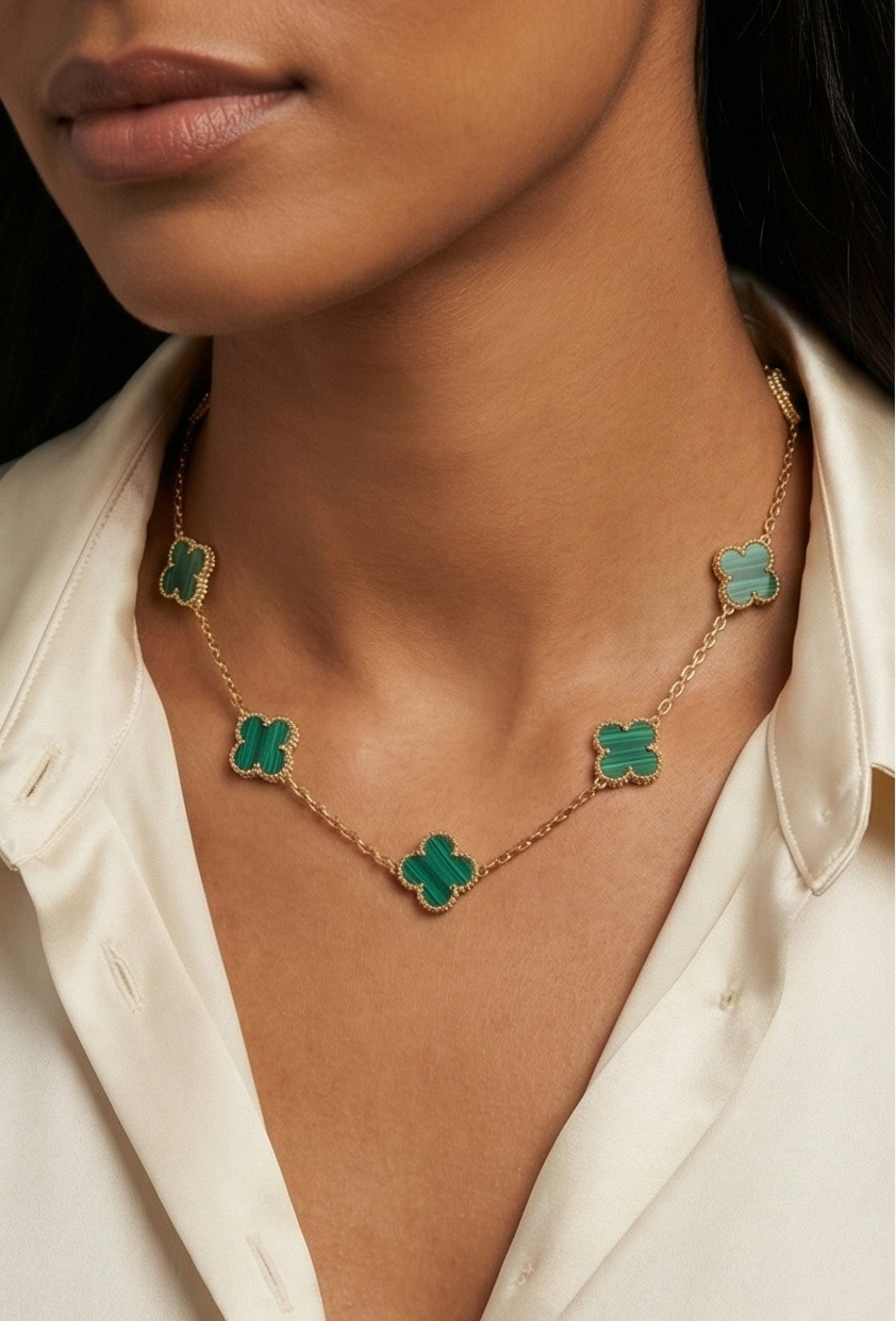 Malachite Green Clover Necklace